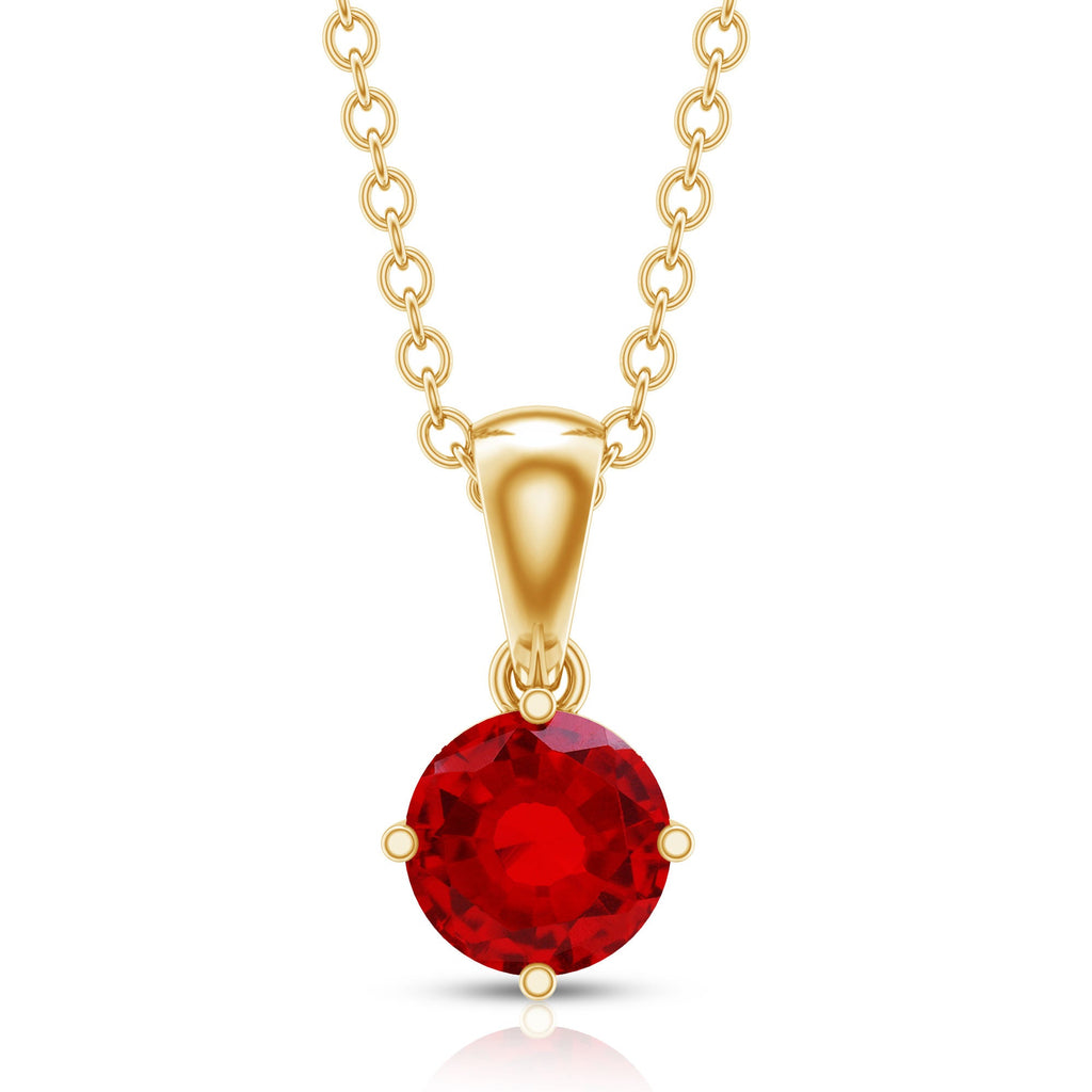 Lab Grown Ruby Necklace - Women's Solitaire Pendant with Cable Chain