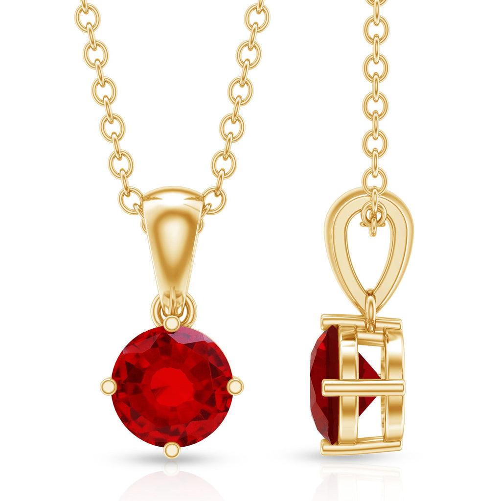 Lab Grown Ruby Necklace - Women's Solitaire Pendant with Cable Chain