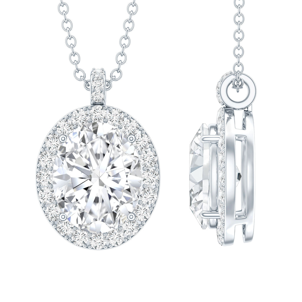 Certified 8X10 MM Oval Cubic Zirconia Halo Pendant with Chain