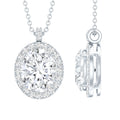 Certified 8X10 MM Oval Cubic Zirconia Halo Pendant with Chain