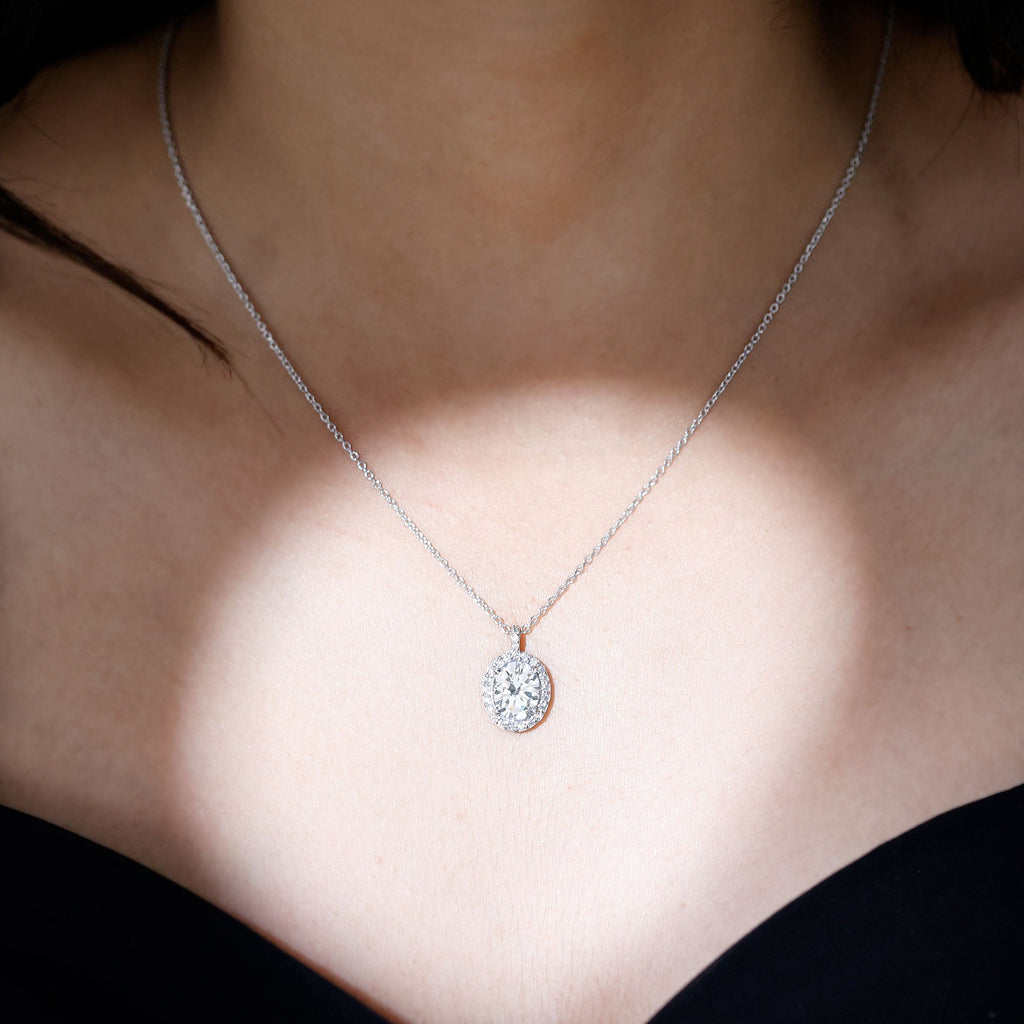 Certified 8X10 MM Oval Cubic Zirconia Halo Pendant with Chain