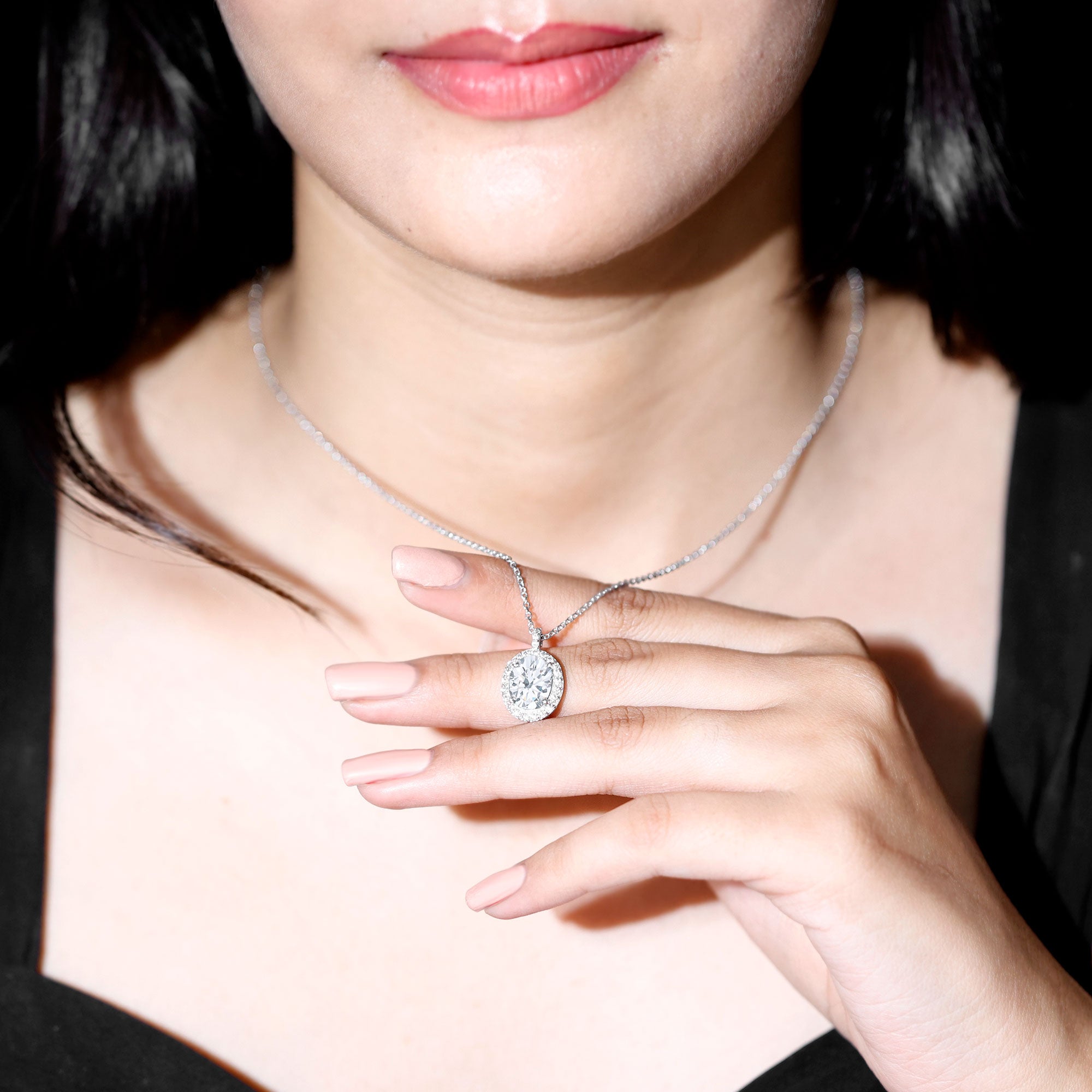 Certified 8X10 MM Oval Cubic Zirconia Halo Pendant with Chain