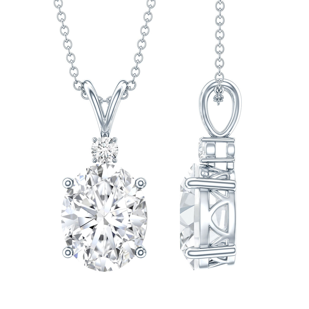 Certified 4 Carat Oval Cubic Zirconia Solitaire Necklace with Silver Chain