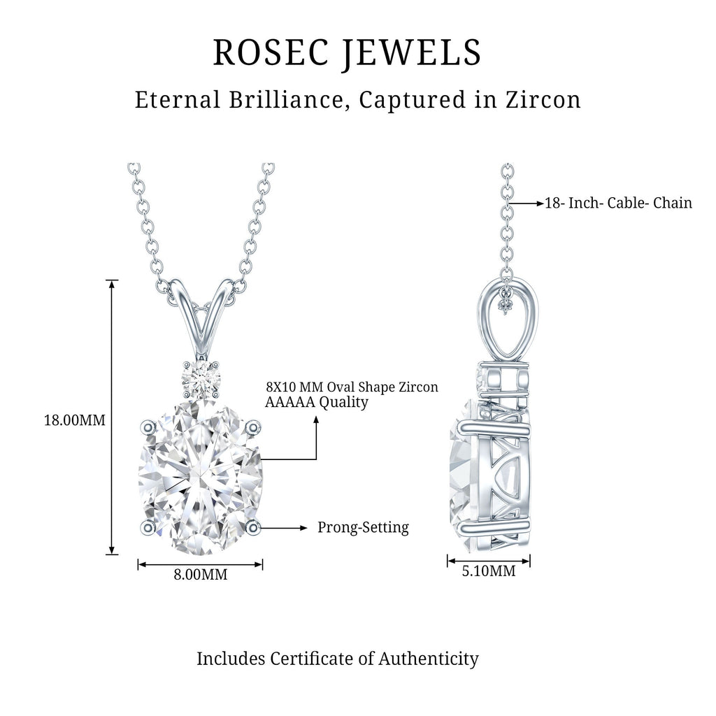 Certified 4 Carat Oval Cubic Zirconia Solitaire Necklace with Silver Chain