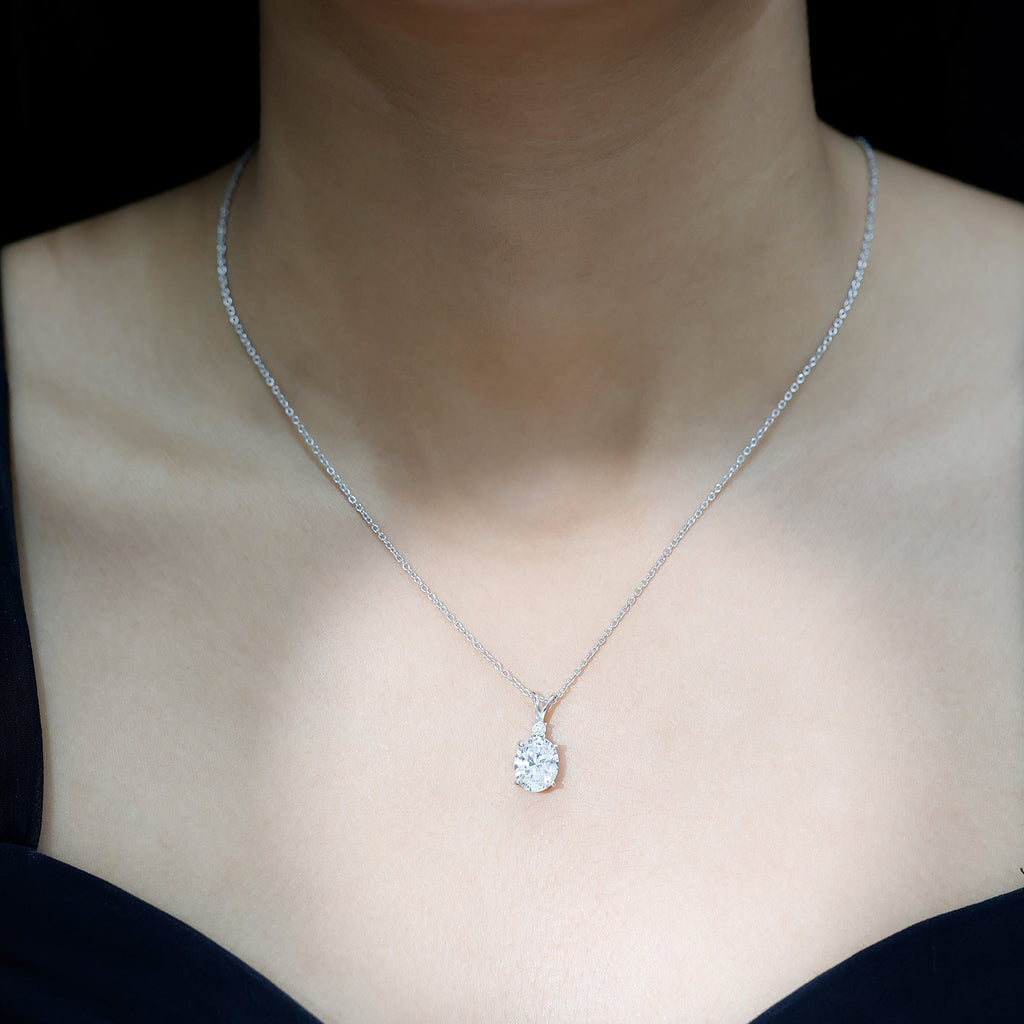 Certified 4 Carat Oval Cubic Zirconia Solitaire Necklace with Silver Chain