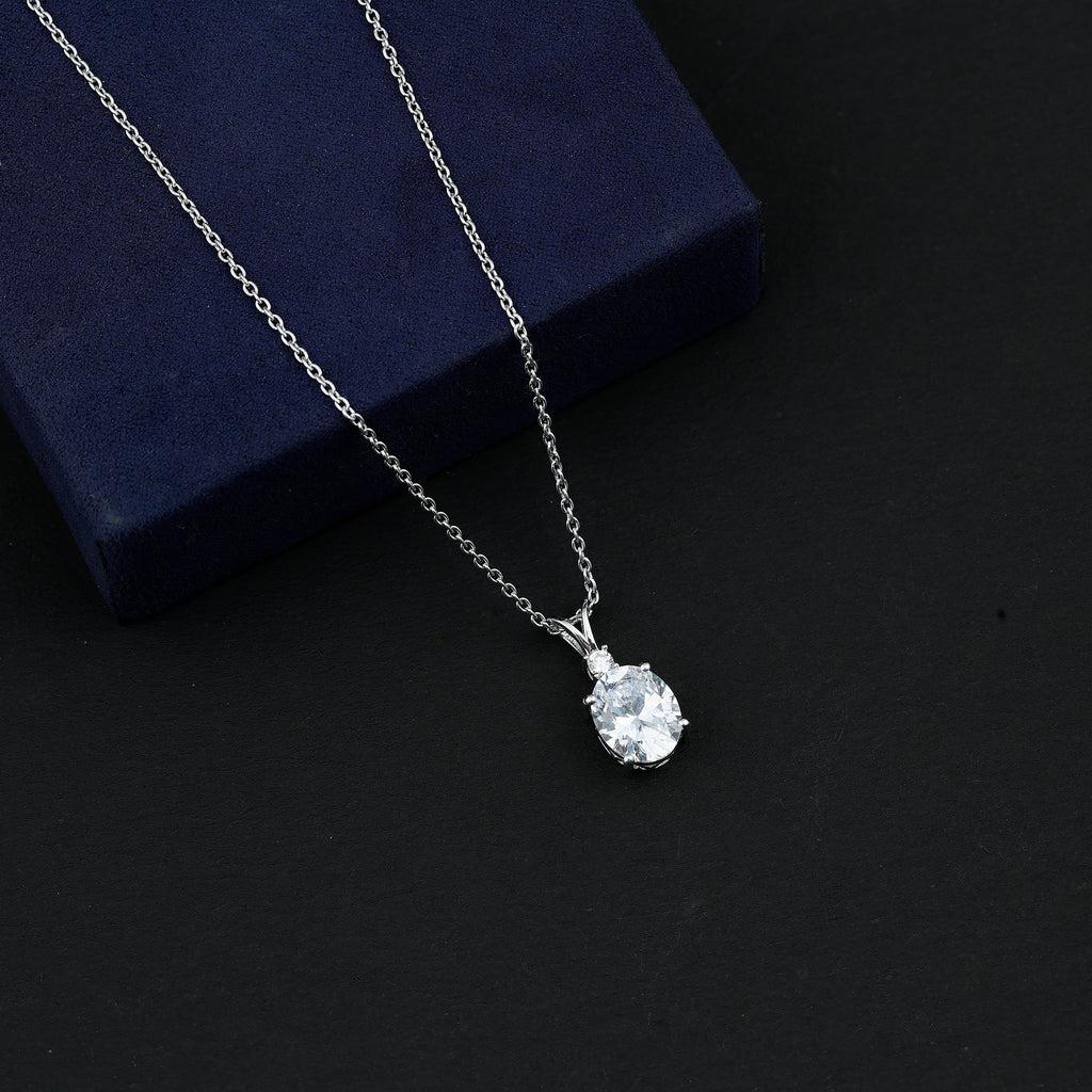 Certified 4 Carat Oval Cubic Zirconia Solitaire Necklace with Silver Chain