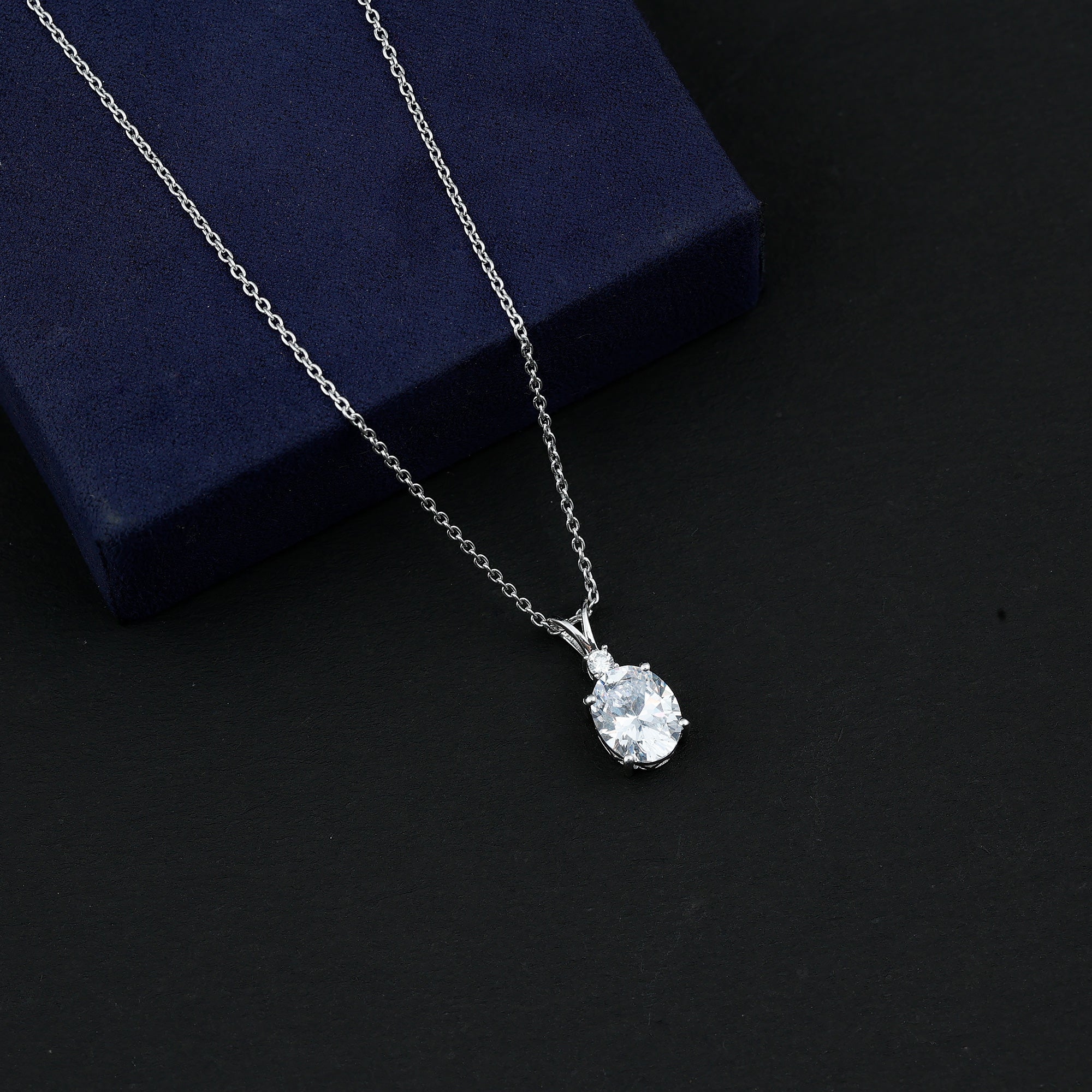 Certified 4 Carat Oval Cubic Zirconia Solitaire Necklace with Silver Chain