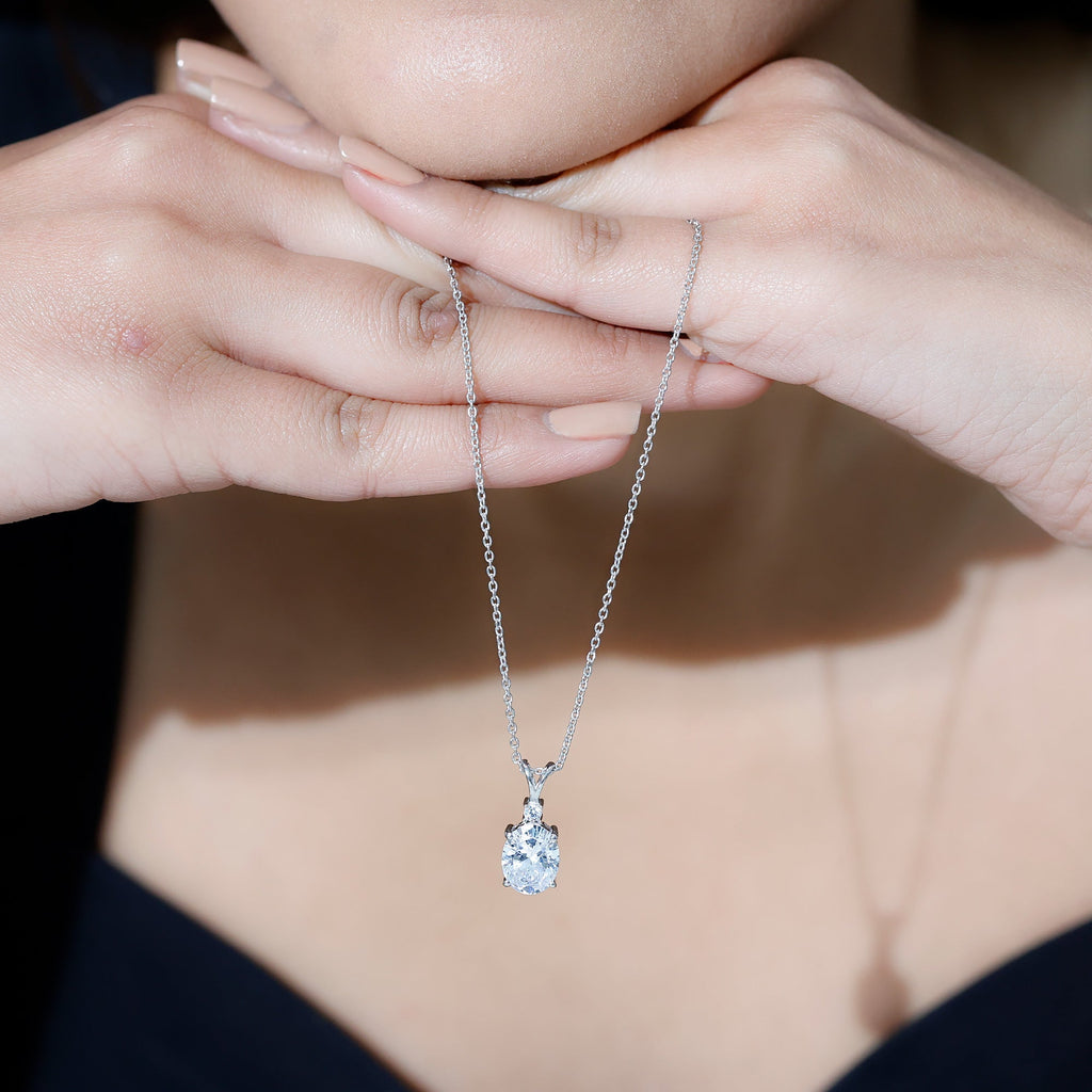 Certified 4 Carat Oval Cubic Zirconia Solitaire Necklace with Silver Chain