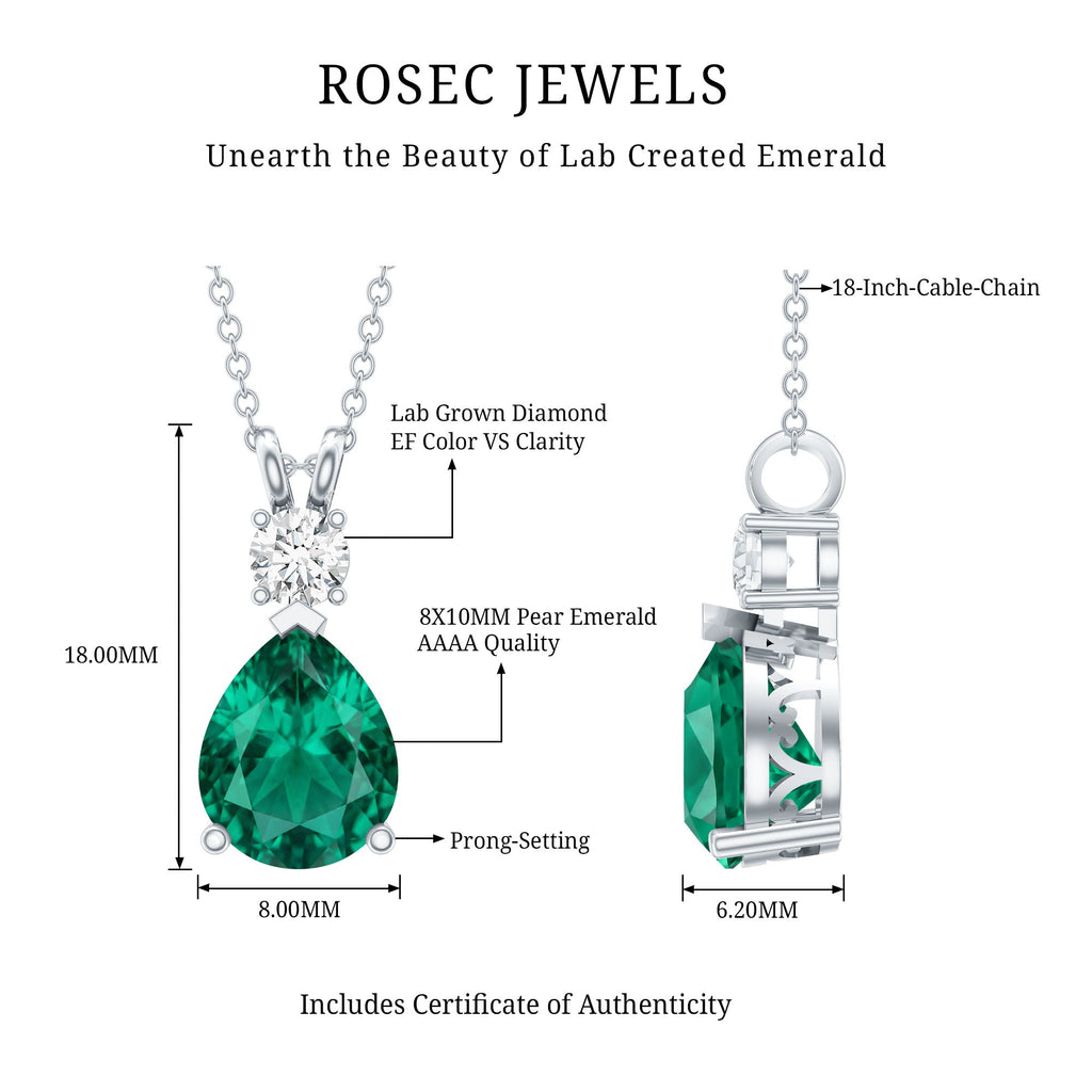 Lab Created Emerald Pendant Pear Shape Necklace – Diamond Teardrop Pendant Gift