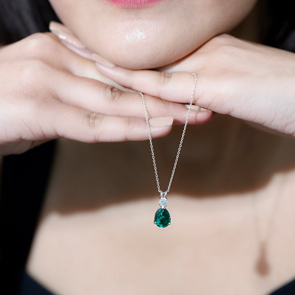 Lab Created Emerald Pendant Pear Shape Necklace – Diamond Teardrop Pendant Gift