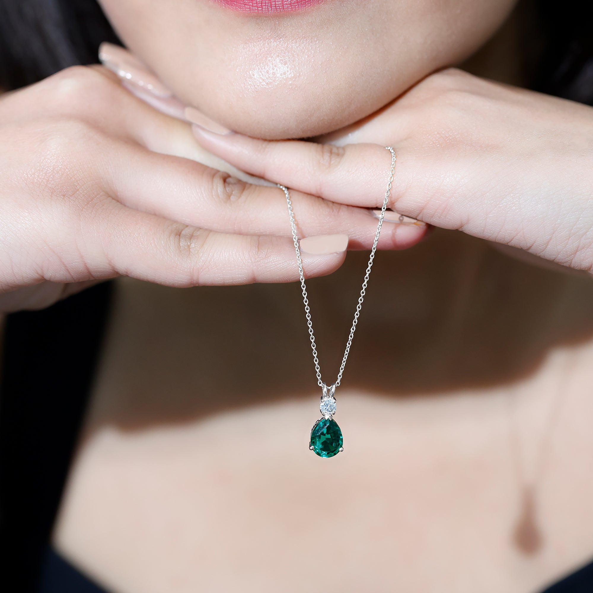 Lab Created Emerald Pendant Pear Shape Necklace – Diamond Teardrop Pendant Gift
