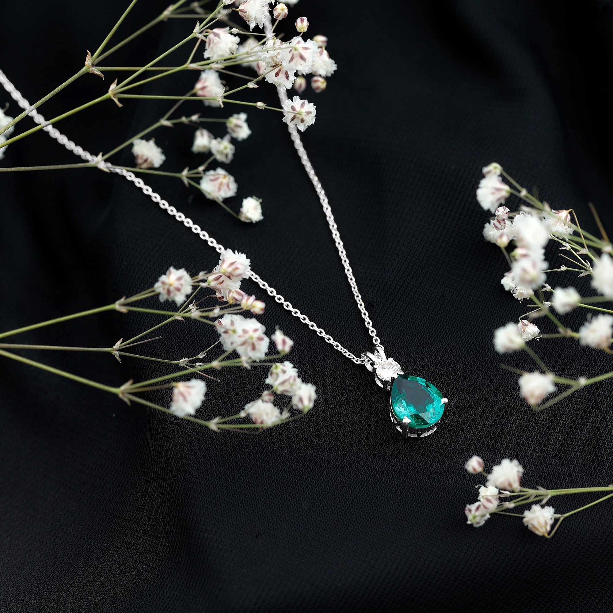 Lab Created Emerald Pendant Pear Shape Necklace – Diamond Teardrop Pendant Gift