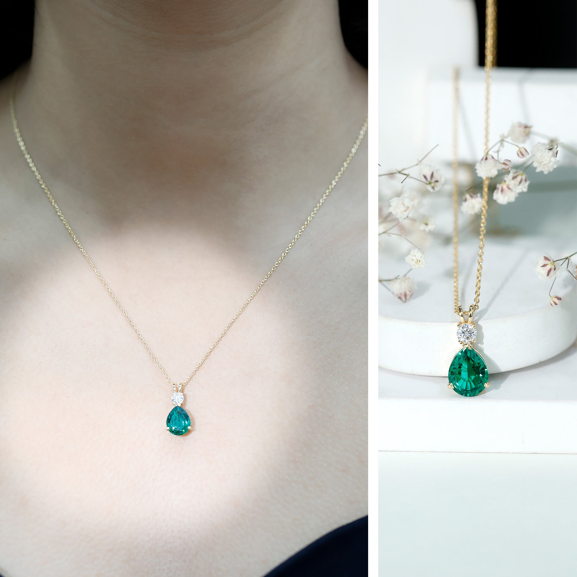 Lab Created Emerald Pendant Pear Shape Necklace – Diamond Teardrop Pendant Gift