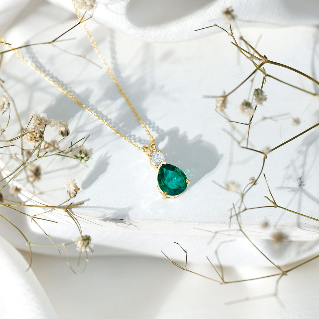 Lab Created Emerald Pendant Pear Shape Necklace – Diamond Teardrop Pendant Gift