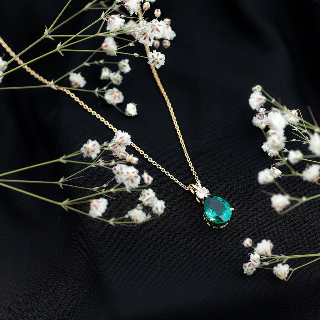 Lab Created Emerald Pendant Pear Shape Necklace – Diamond Teardrop Pendant Gift