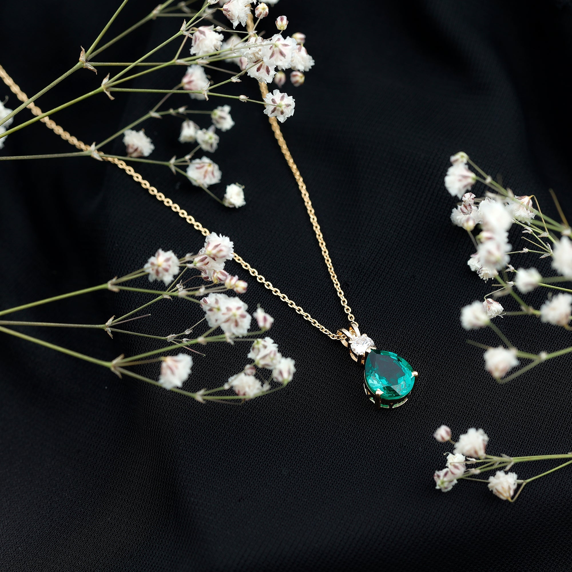 Lab Created Emerald Pendant Pear Shape Necklace – Diamond Teardrop Pendant Gift