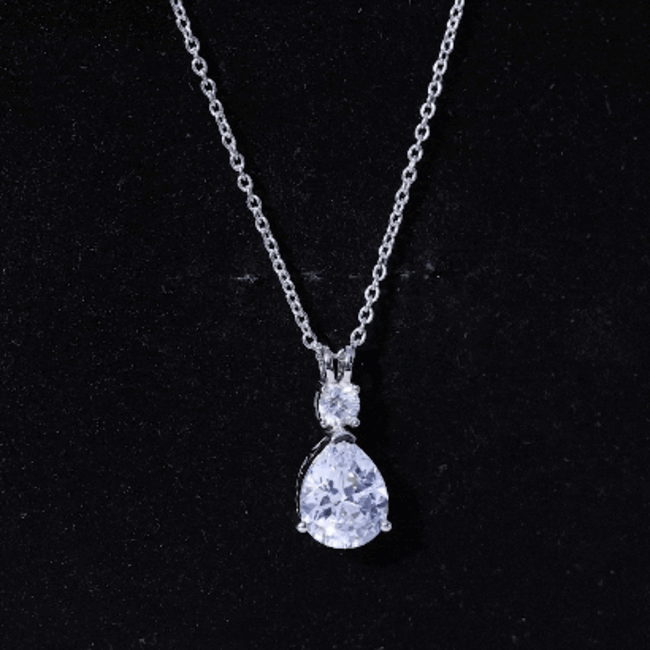 Certified 3 Carat Cubic Zirconia Pear Drop Necklace with Silver Chain