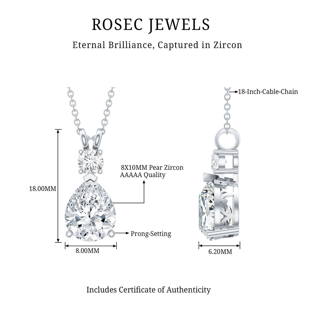 Certified 3 Carat Cubic Zirconia Pear Drop Necklace with Silver Chain