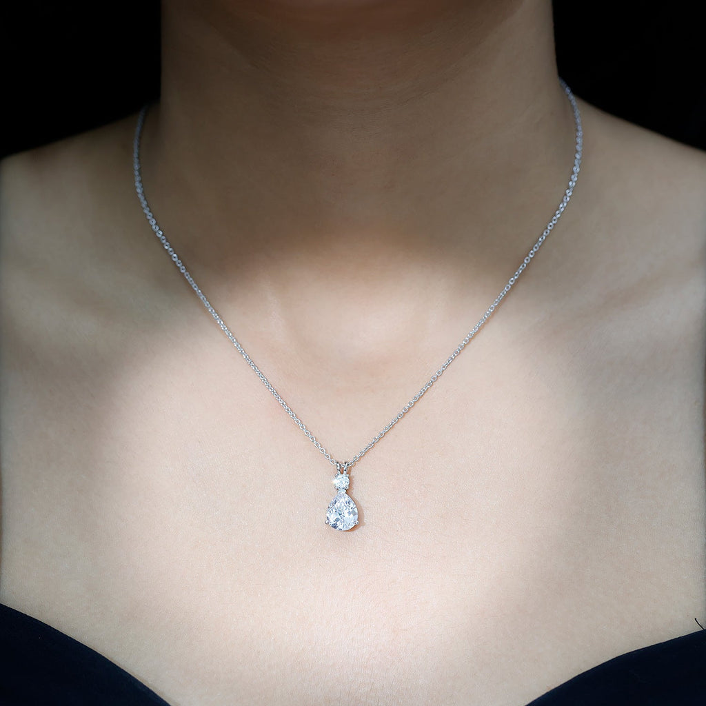 Certified 3 Carat Cubic Zirconia Pear Drop Necklace with Silver Chain
