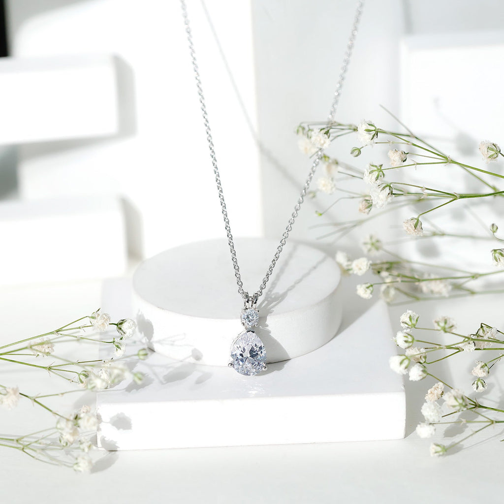 Certified 3 Carat Cubic Zirconia Pear Drop Necklace with Silver Chain
