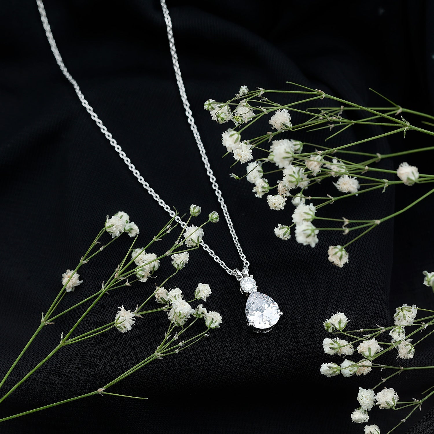 Certified 3 Carat Cubic Zirconia Pear Drop Necklace with Silver Chain