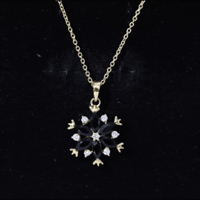 Certified Black Onyx Flower Pendant Necklace with Diamond