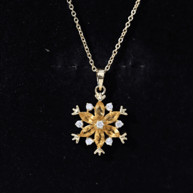 Citrine Flower Pendant - Marquise Citrine Jewelry With Lab Grown Diamond Accents