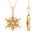 Citrine Flower Pendant - Marquise Citrine Jewelry With Lab Grown Diamond Accents