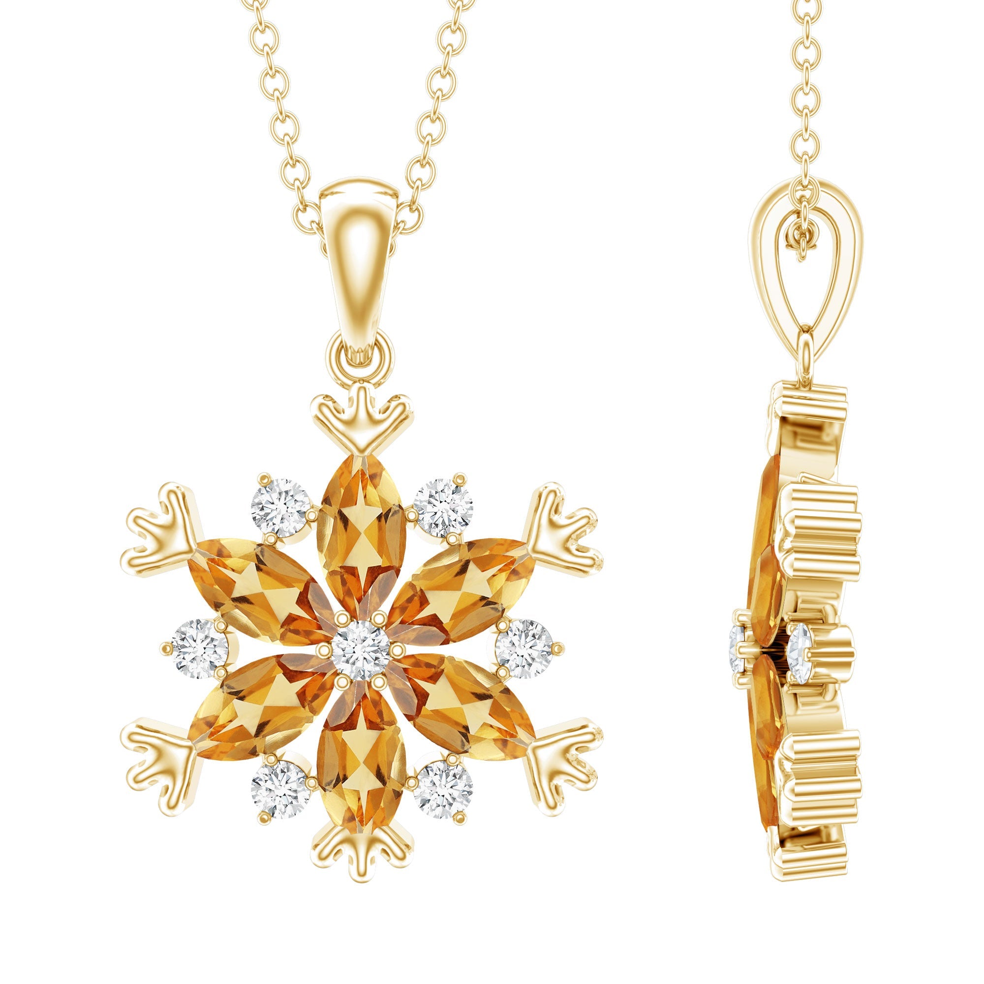 Citrine Flower Pendant - Marquise Citrine Jewelry With Lab Grown Diamond Accents