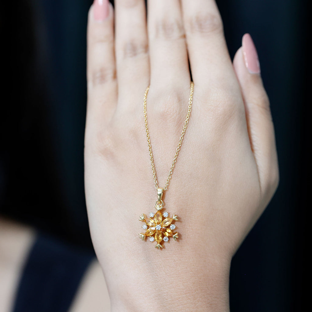 Citrine Flower Pendant - Marquise Citrine Jewelry With Lab Grown Diamond Accents
