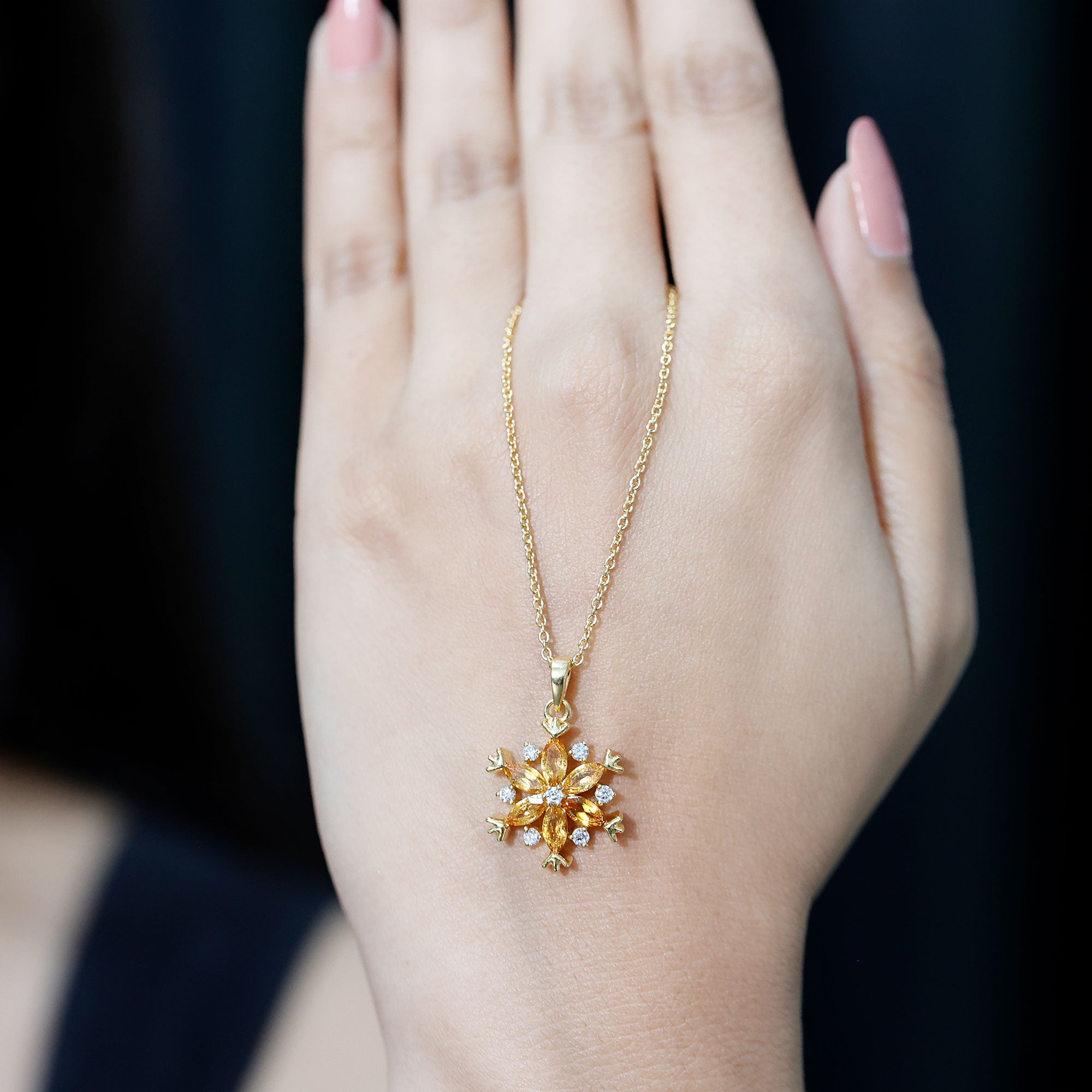 Citrine Flower Pendant - Marquise Citrine Jewelry With Lab Grown Diamond Accents