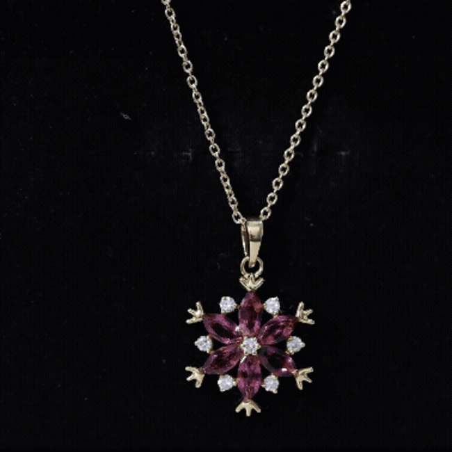 Rhodolite Garnet Necklace – 14k Gold Plated Silver Flower Cluster Pendant Elegant Gift