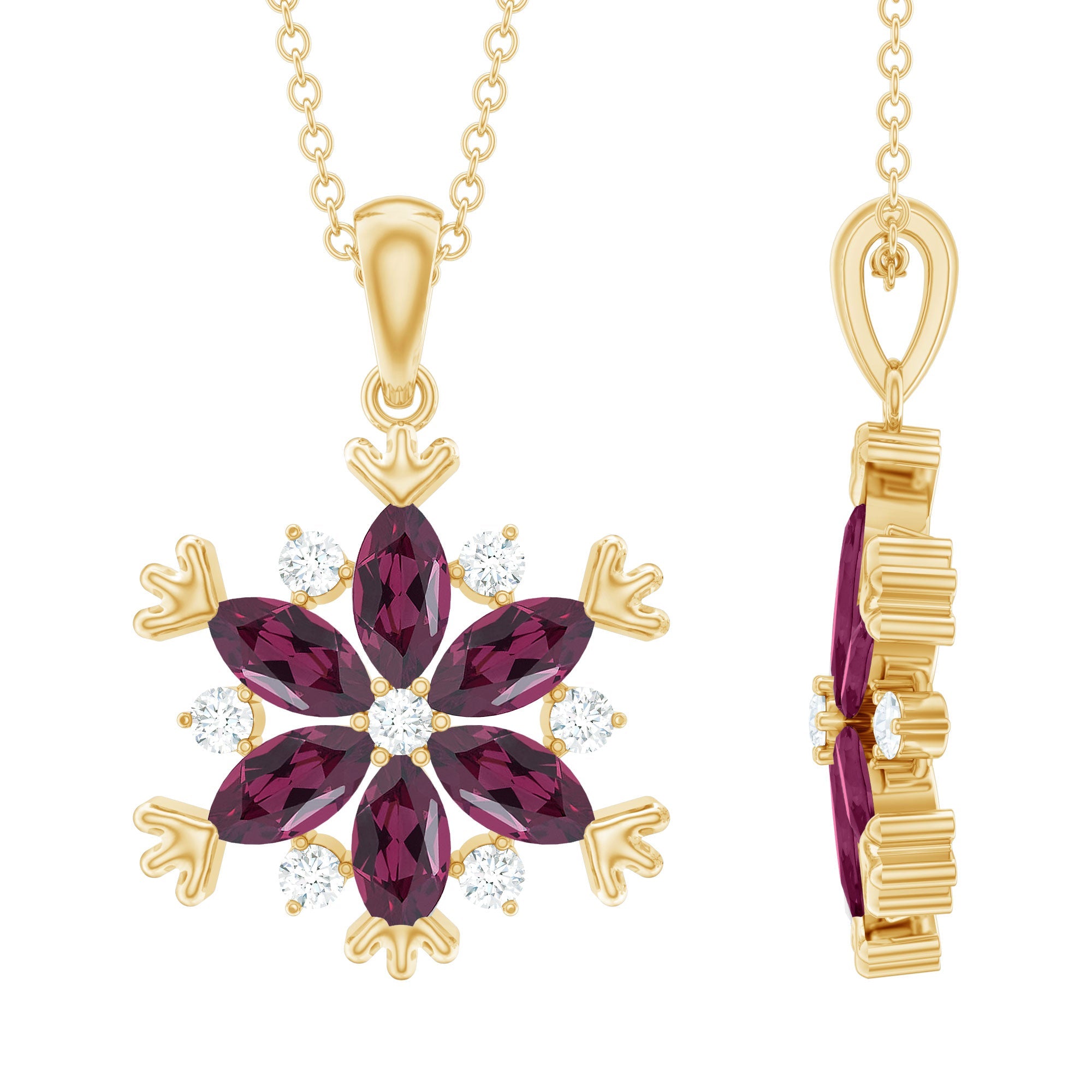 Rhodolite Garnet Necklace – 14k Gold Plated Silver Flower Cluster Pendant Elegant Gift