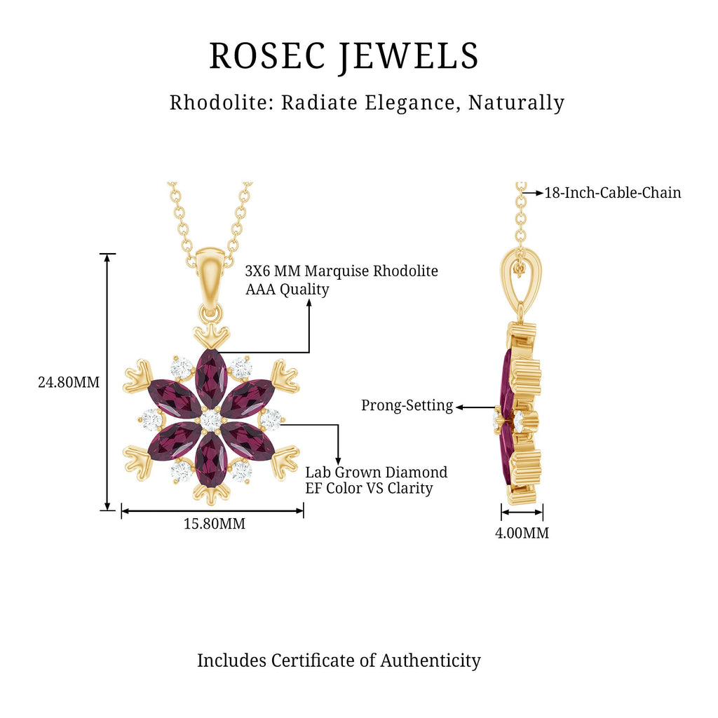 Rhodolite Garnet Necklace – 14k Gold Plated Silver Flower Cluster Pendant Elegant Gift
