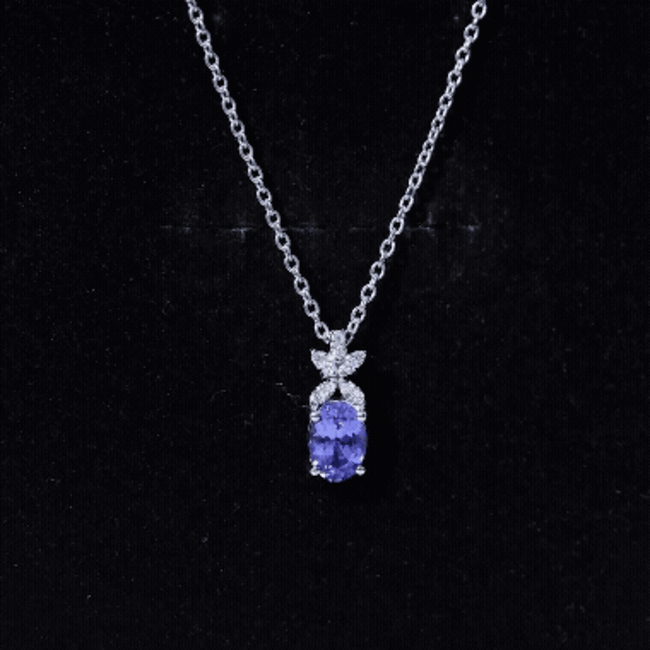 Oval Tanzanite Pendant - 1 Carat Blue Gemstone Necklace With Diamond Flower Design