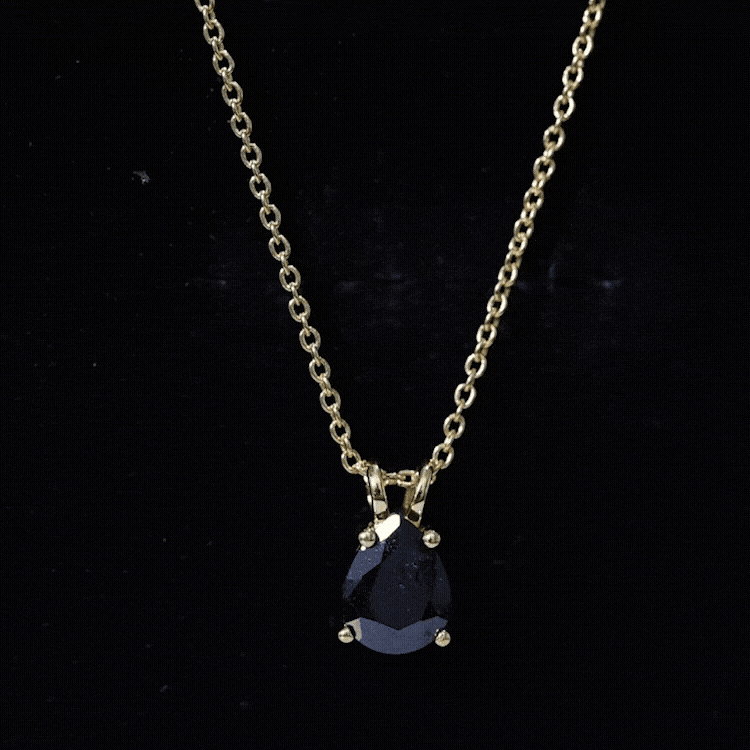 1.6 Carat Pear Shaped Black Onyx Solitaire Necklace with Silver Chain