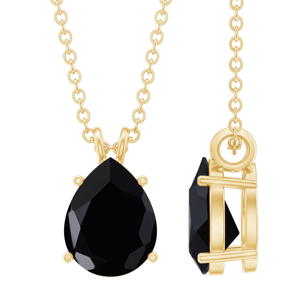 1.6 Carat Pear Shaped Black Onyx Solitaire Necklace with Silver Chain