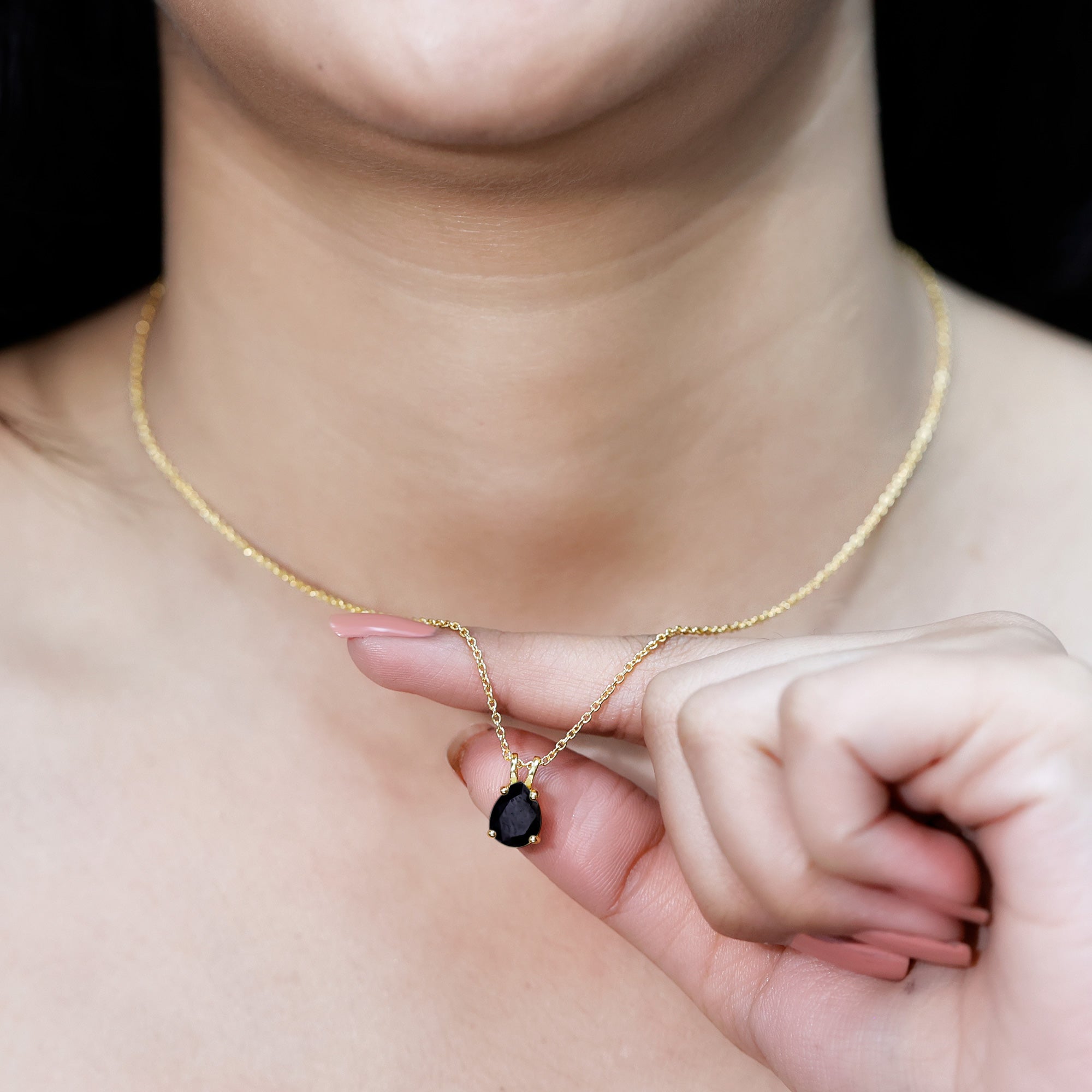 1.6 Carat Pear Shaped Black Onyx Solitaire Necklace with Silver Chain
