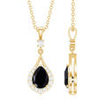Certified Black and White Diamond Teardrop Necklace with Silver Chain