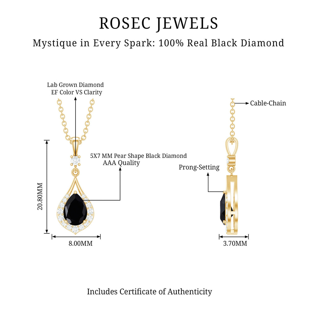 Certified Black and White Diamond Teardrop Necklace with Silver Chain