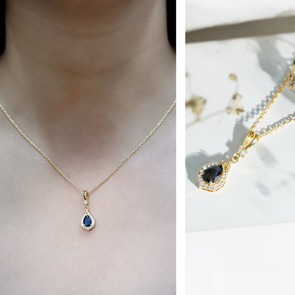 Certified Black and White Diamond Teardrop Necklace with Silver Chain