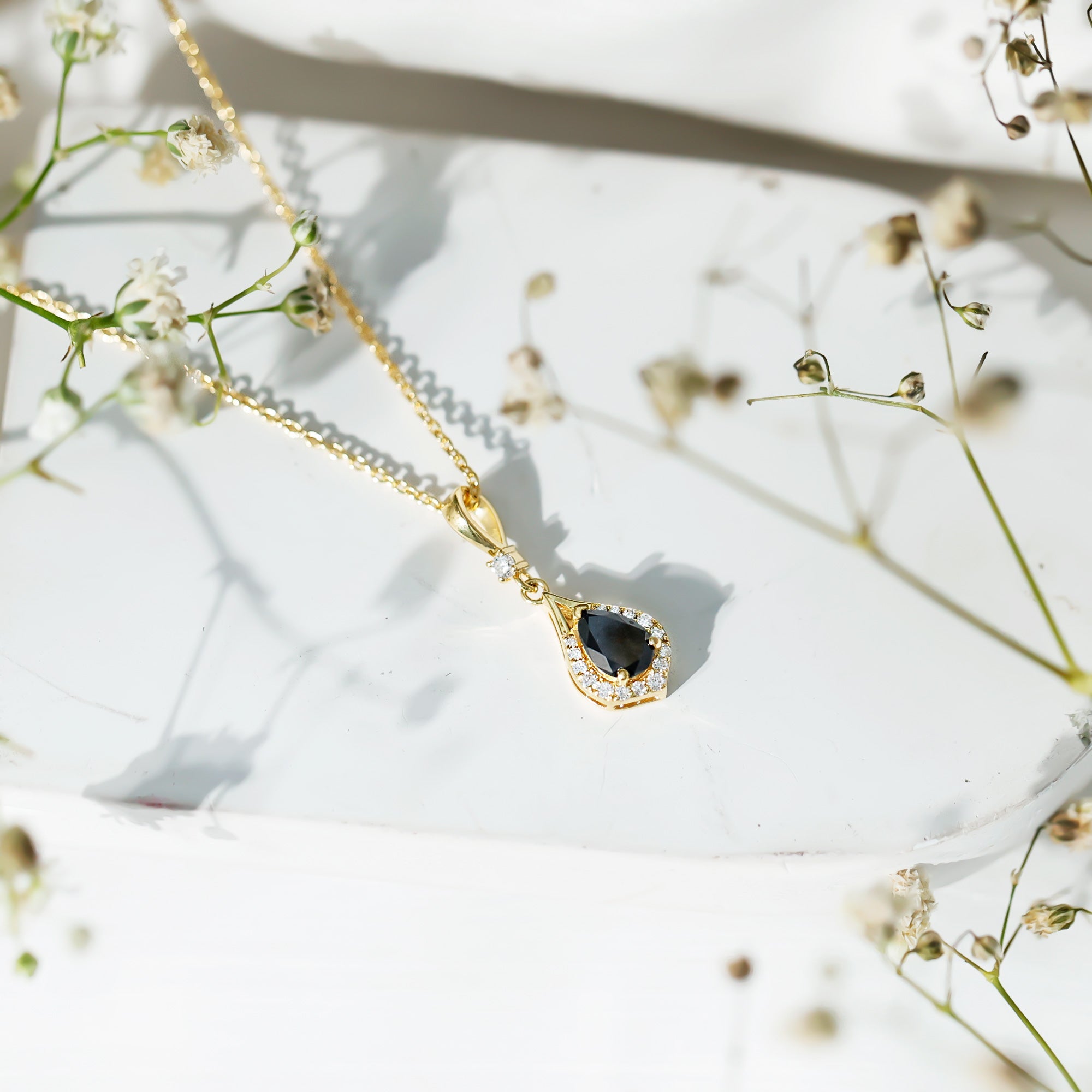 Certified Black and White Diamond Teardrop Necklace with Silver Chain