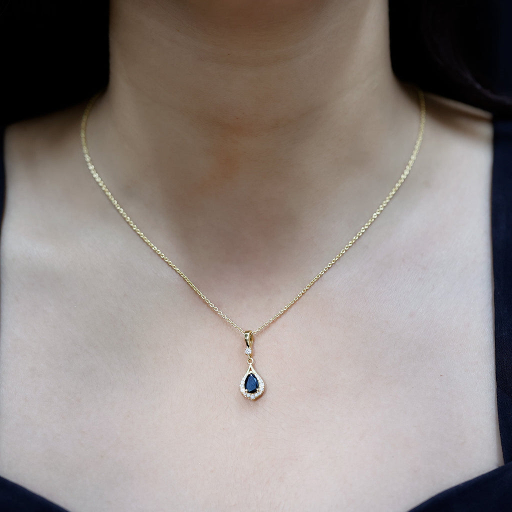 Certified Black and White Diamond Teardrop Necklace with Silver Chain