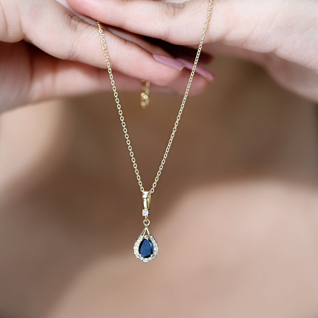 Certified Black and White Diamond Teardrop Necklace with Silver Chain