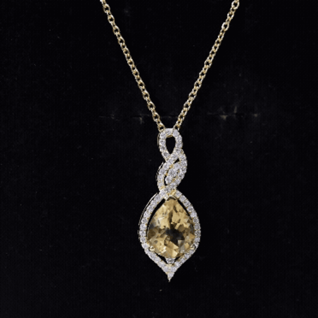 Citrine Bridal Necklace – Pear Shaped Pendant | Diamond Accent 14K Gold Plated Silver