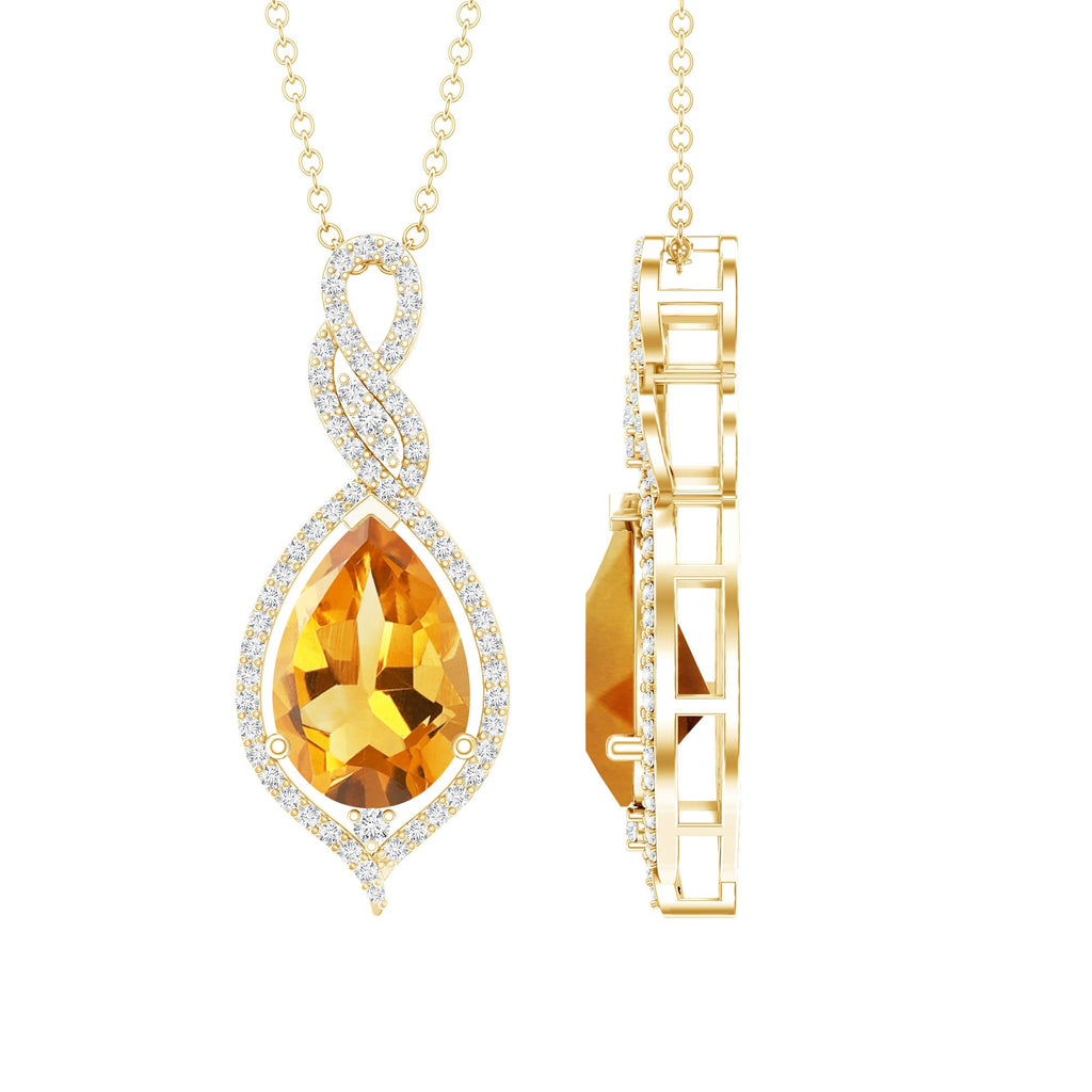 Citrine Bridal Necklace – Pear Shaped Pendant | Diamond Accent 14K Gold Plated Silver
