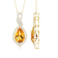 Citrine Bridal Necklace – Pear Shaped Pendant | Diamond Accent 14K Gold Plated Silver