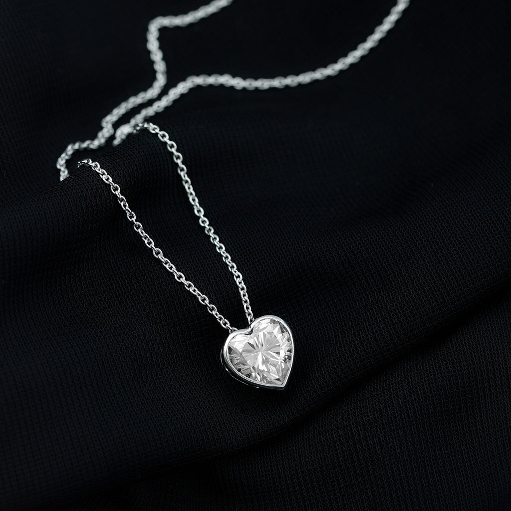 Bezel Set 8mm Lab Grown Diamond Heart Locket Necklace for Women