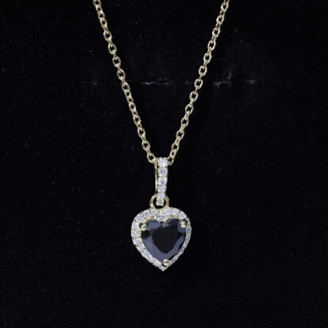 Certified 1.45 Carat Black Onyx Heart Necklace with Lab Diamond Halo