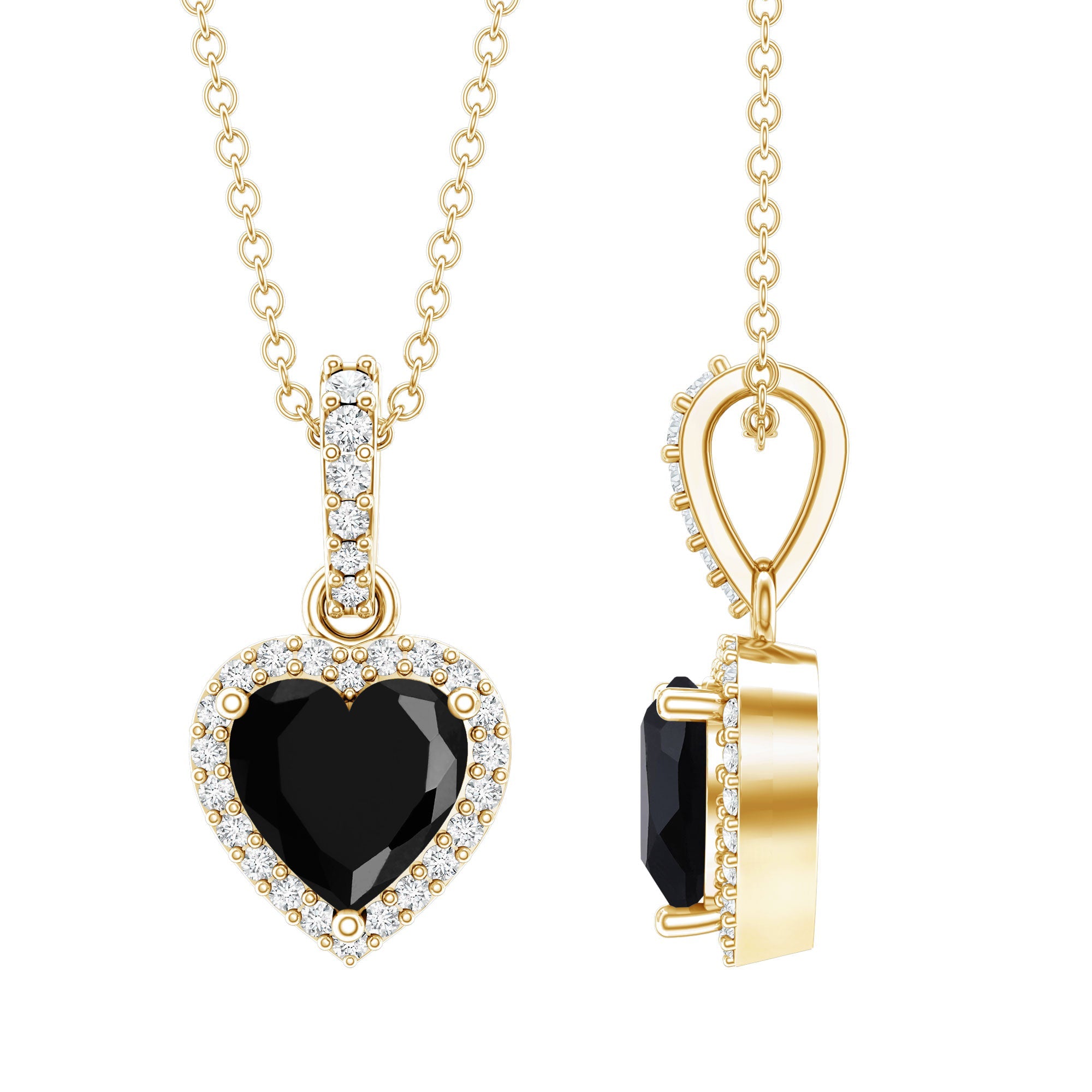 Certified 1.45 Carat Black Onyx Heart Necklace with Lab Diamond Halo